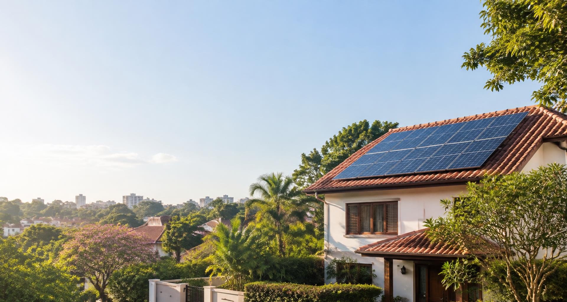 Casa em bairro residencial de São Paulo com placas solares no telhado de cerâmica